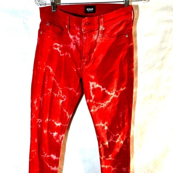 Hudson Red Acid Wash Jeans Waist 27 OOAK Denim Cotton Pants Tie Dye Made in USA - Picture 4 of 8